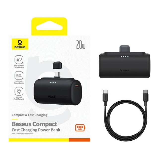 Портативное зарядное устройство Baseus Compact 20W 5000mAh with USB-C to USB-C Cable Black (P10068306113-00)