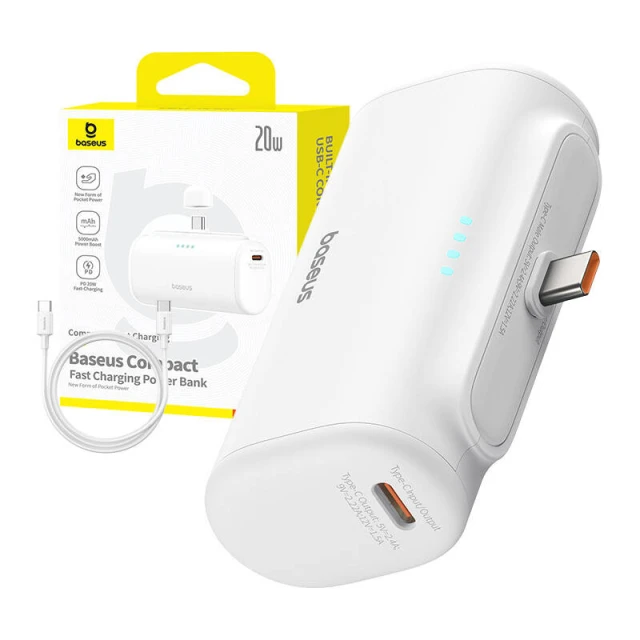 Портативний зарядний пристрій Baseus Compact 20W 5000mAh with USB-C to USB-C Cable White (P10068306213-00)