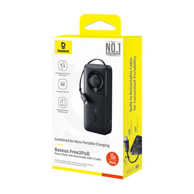 Портативний зарядний пристрій Baseus Free2Pull 30W 10000mAh with Built-in USB-C Cable Black (P10073701123-00)