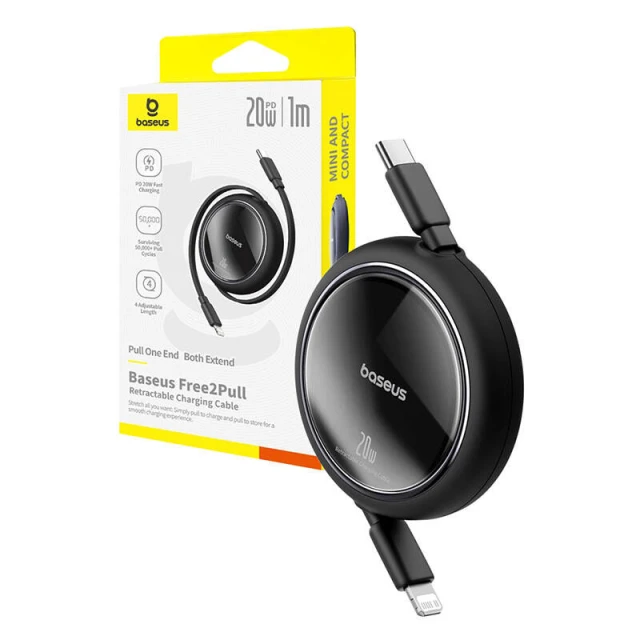 Кабель Baseus Free2Pull USB-C to Lightning 20W 1m Black (P10364501111-00)
