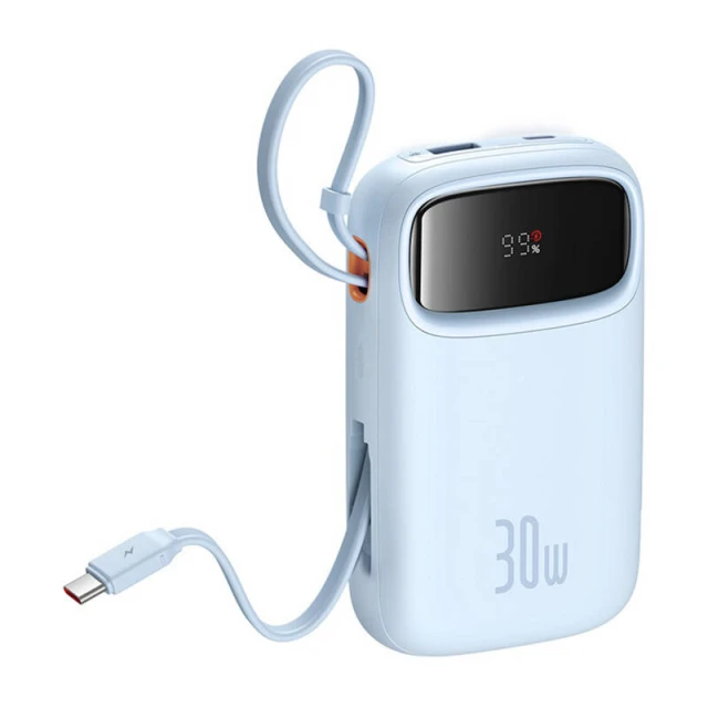 Портативний зарядний пристрій Baseus QPow2 30W 10000mAh with Built-in USB-C Cable Blue (P10055008313-00)