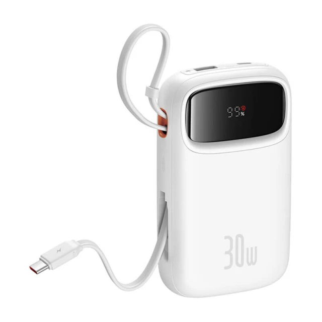 Портативний зарядний пристрій Baseus QPow2 30W 10000mAh with Built-in USB-C Cable White (P10055008213-00)