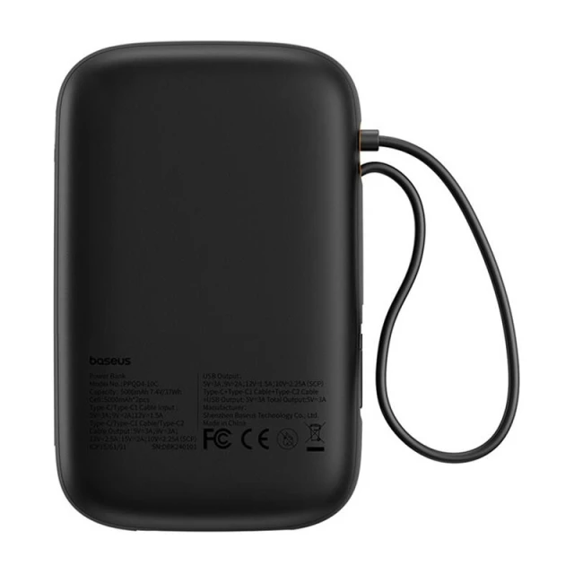 Портативний зарядний пристрій Baseus QPow2 30W 10000mAh with Built-in USB-C Cable Black (P10055008113-00)