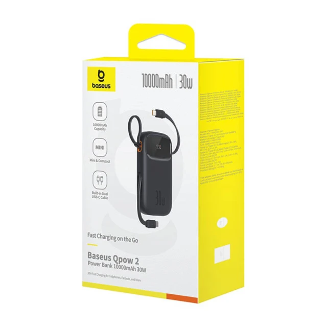 Портативний зарядний пристрій Baseus QPow2 30W 10000mAh with Built-in USB-C Cable Black (P10055008113-00)