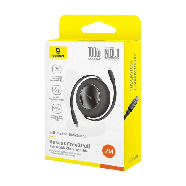 Кабель Baseus Free2Pull Mini 100W USB-C - USB-C 2m Черный (P10364500113-01)