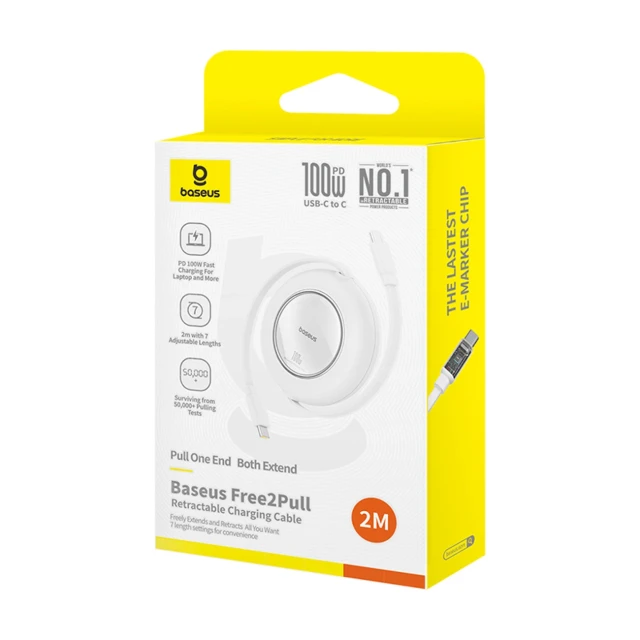 Кабель Baseus Free2Pull Mini 100W USB-C - USB-C 2m Білий (P10364500213-00)