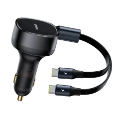 Автомобільний зарядний пристрій Baseus Enjoyment Retractable 2-in-1 C+C 33W Black (6932172669379)