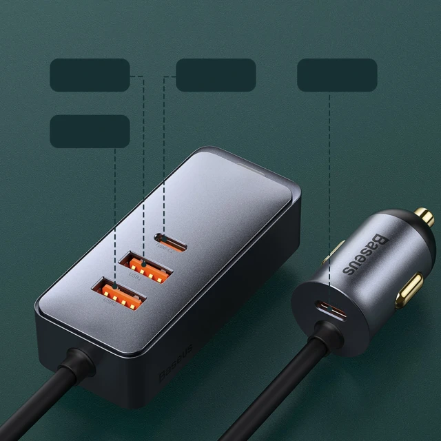 Автозарядка Baseus Share Together PPS Multi-port 2U+2C 120W з подовжувачем Space Grey (6932172669416)