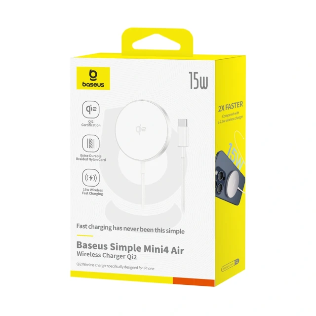 Бездротова зарядка Baseus Simple Mini4 Air Qi2 15W магнітна Silver (6932172670955)