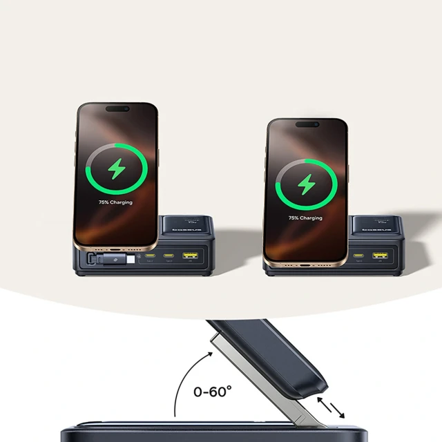 Зарядна станція Baseus NOMOS 140W Qi2 5в1 бездротова зі складним кабелем USB-C і цифровим дисплеєм Black (6932172673406)