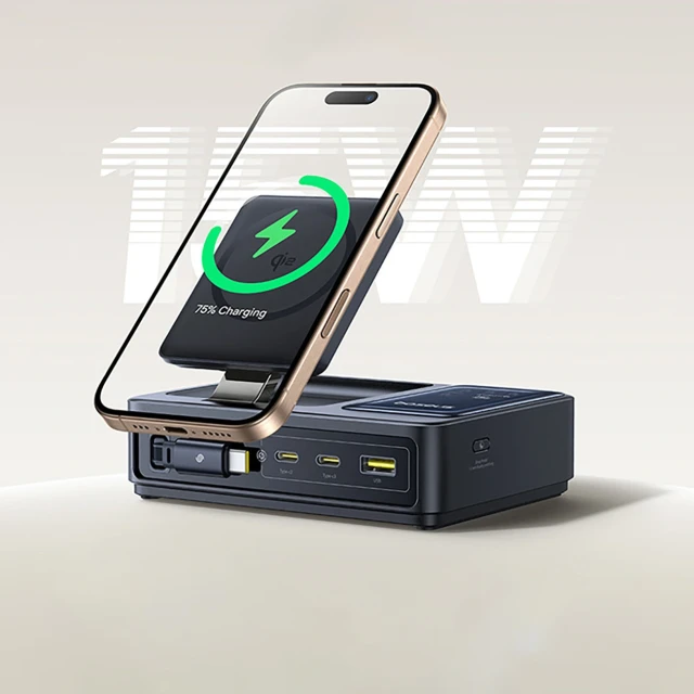 Зарядна станція Baseus NOMOS 140W Qi2 5в1 бездротова зі складним кабелем USB-C і цифровим дисплеєм Black (6932172673406)