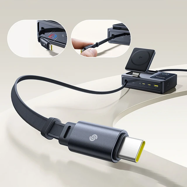 Зарядна станція Baseus NOMOS 140W Qi2 5в1 бездротова зі складним кабелем USB-C і цифровим дисплеєм Black (6932172673406)