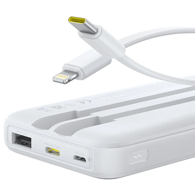 Powerbank Baseus Lipow 10000mAh 22.5W з двома вбудованими кабелями з кабелем Baseus Simple USB-A - USB-C 20cm білий (P10079101213-00)