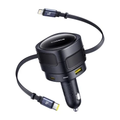 Автомобільний зарядний пристрій Baseus Enjoyment Max PD/QC 90W USB-A | USB-C with Built-in USB-C/Lightning Cable Black (C00035507121-02)