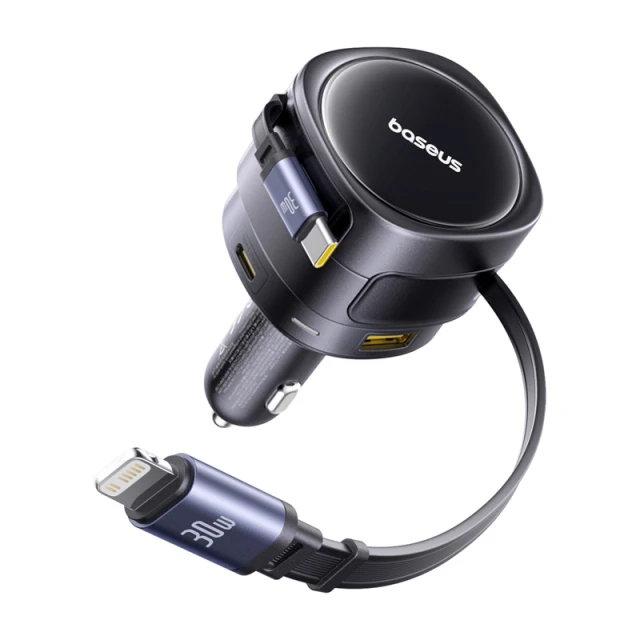 Автомобільний зарядний пристрій Baseus Enjoyment Max PD/QC 90W USB-A | USB-C with Built-in USB-C/Lightning Cable Black (C00035507121-02)