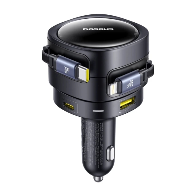 Автомобільний зарядний пристрій Baseus Enjoyment Max PD/QC 90W USB-A | USB-C with Built-in USB-C/Lightning Cable Black (C00035507121-02)