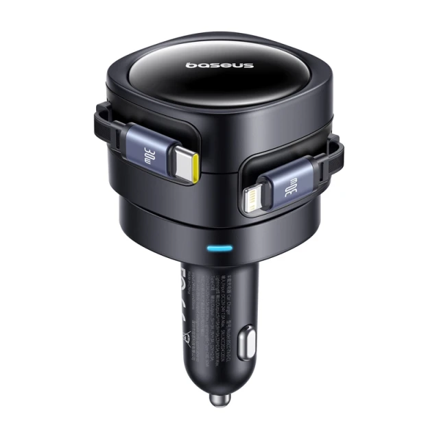 Автомобільний зарядний пристрій Baseus Enjoyment Max PD/QC 60W with Built-in USB-C/Lightning Cable Black (C00035507121-00)