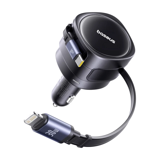 Автомобільний зарядний пристрій Baseus Enjoyment Max PD/QC 60W with Built-in USB-C/Lightning Cable Black (C00035507121-00)