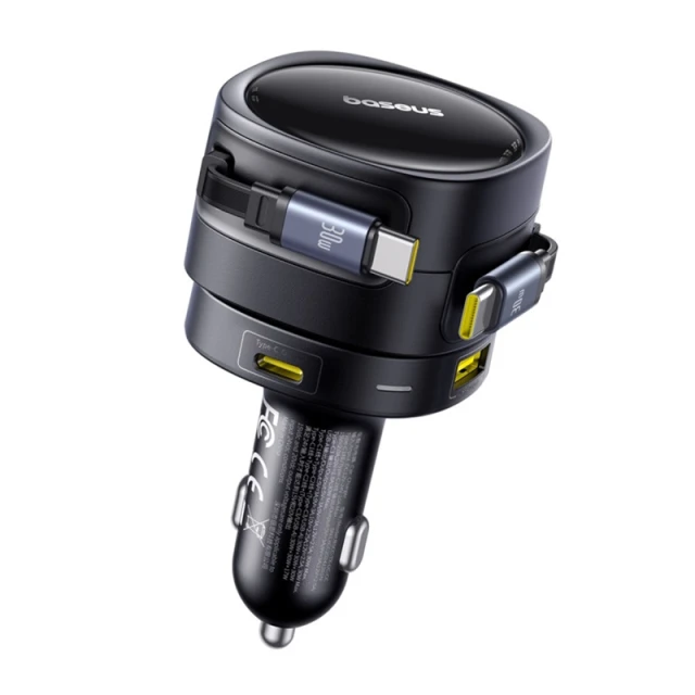 Автомобільний зарядний пристрій Baseus Enjoyment Max PD/QC 90W USB-A | USB-C with Built-in 2xUSB-C Cable Black (C00035507121-03)