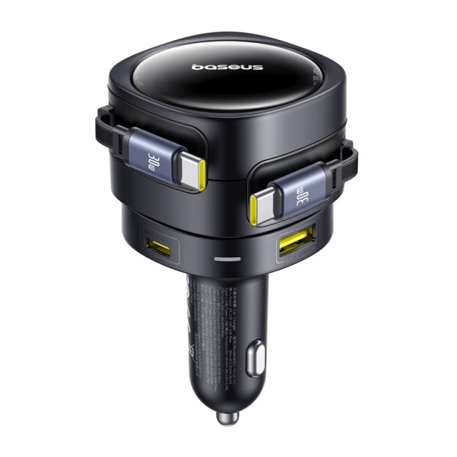 Автомобільний зарядний пристрій Baseus Enjoyment Max PD/QC 90W USB-A | USB-C with Built-in 2xUSB-C Cable Black (C00035507121-03)