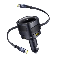 Автомобільний зарядний пристрій Baseus Enjoyment Max PD/QC 90W USB-A | USB-C with Built-in 2xUSB-C Cable Black (C00035507121-03)