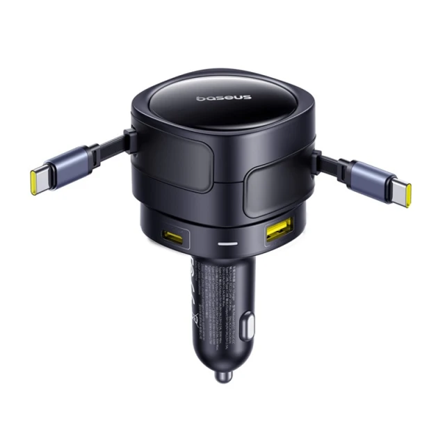 Автомобільний зарядний пристрій Baseus Enjoyment Max PD/QC 90W USB-A | USB-C with Built-in 2xUSB-C Cable Black (C00035507121-03)