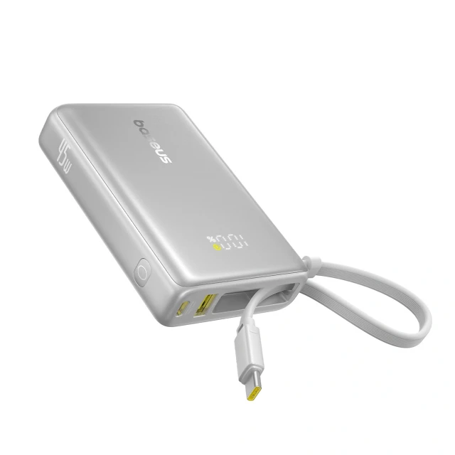 Powerbank Baseus PicoGo 10000mAh 45W з цифровим дисплеєм з вбудованим кабелем USB-C Grey (6932172684259)