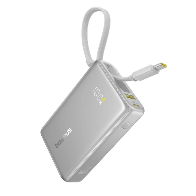 Powerbank Baseus PicoGo 10000mAh 45W з цифровим дисплеєм з вбудованим кабелем USB-C Grey (6932172684259)