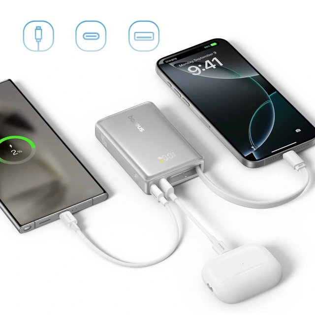 Powerbank Baseus PicoGo 10000mAh 45W з цифровим дисплеєм з вбудованим кабелем USB-C Grey (6932172684259)