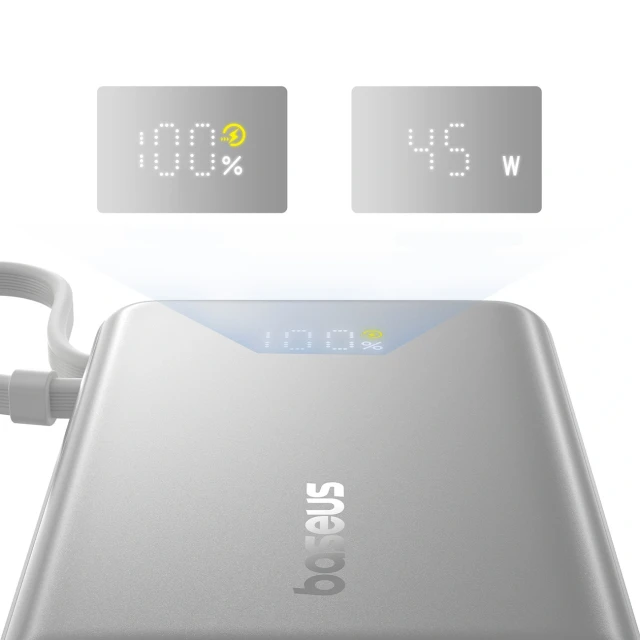 Powerbank Baseus PicoGo 10000mAh 45W з цифровим дисплеєм з вбудованим кабелем USB-C Grey (6932172684259)
