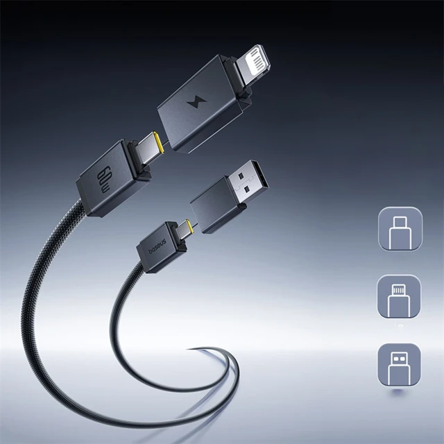 Кабель Baseus Versatile 60W USB-C - USB-C з адаптерами USB-A і Lightning 0.6 м Black (6932172684655)