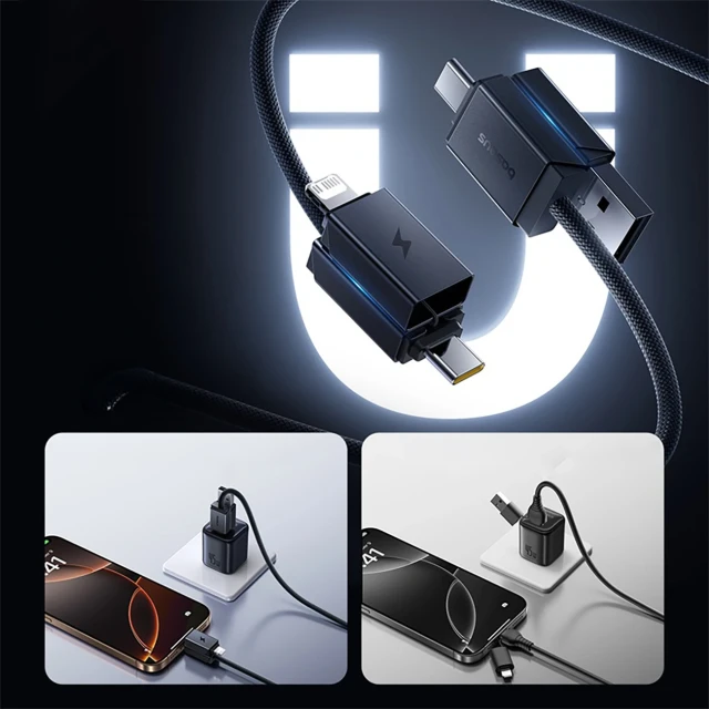 Кабель Baseus Versatile 60W USB-C - USB-C з адаптерами USB-A і Lightning 0.6 м Black (6932172684655)