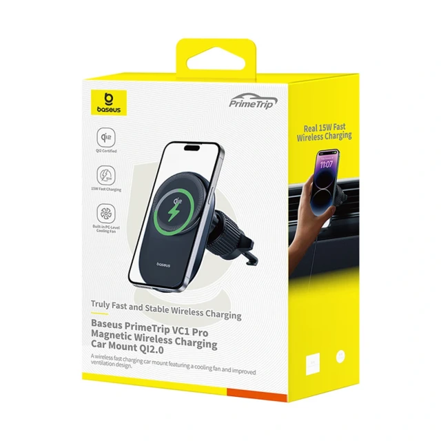 Автотримач Baseus PrimeTrip VC1 Pro з бездротовою зарядкою Qi2 на дефлектор Black (6932172685973)