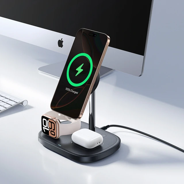 Бездротова зарядка Baseus EnerFill FS41 3в1 з охолодженням, вилкою EU 45W і кабелем USB-C до USB-C Black (6932172686710)