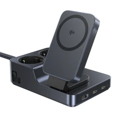 Зарядна станція Baseus NOMOS ND11 67W 6в1 бездротова з двома розетками AC Black (6932172689704)