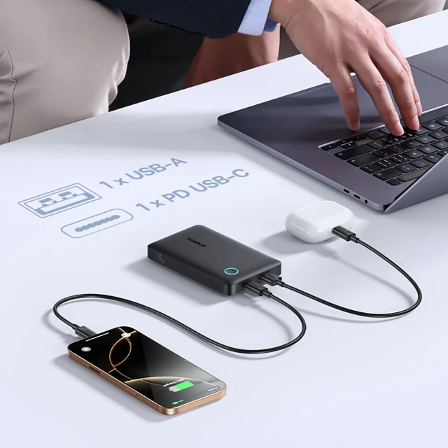 Powerbank Baseus EnerFill FP11 10000mAh 15W з чорним кабелем Simple USB-C - USB-C 20V/3A 30cm Black (6932172690298)