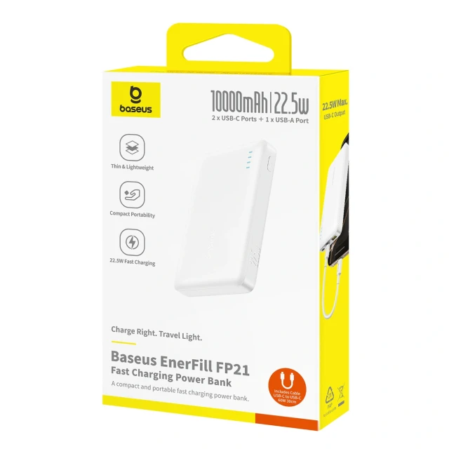 Powerbank Baseus EnerFill FP21 10000mAh 22.5W USB-A - USB-C White (6932172690328)