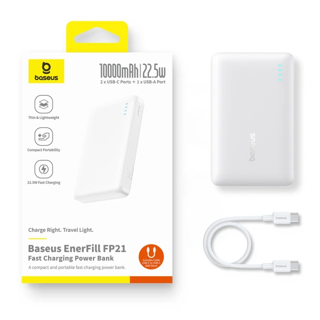 Powerbank Baseus EnerFill FP21 10000mAh 22.5W USB-A - USB-C White (6932172690328)