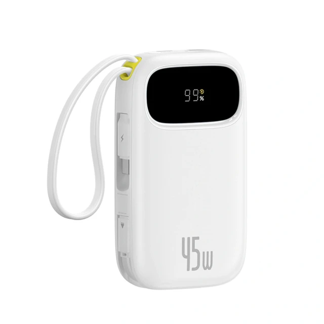 Powerbank Baseus EnerFill FC31 QPow3 10000mAh 45W з цифровим дисплеєм з 2 вбудованими кабелями USB-C White (6932172691073)