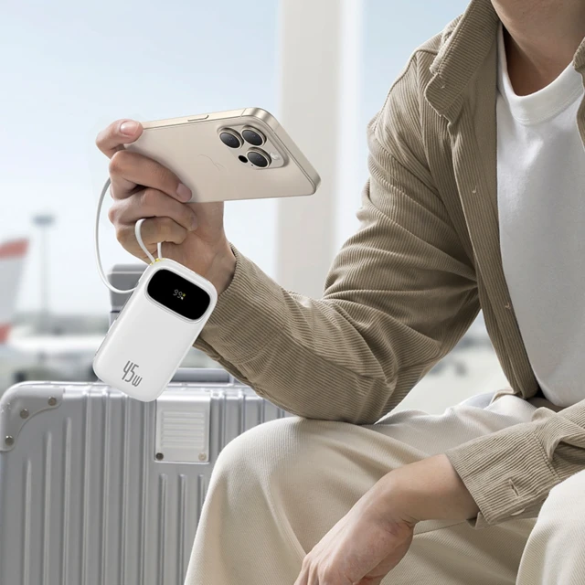 Powerbank Baseus EnerFill FC31 QPow3 10000mAh 45W з цифровим дисплеєм з 2 вбудованими кабелями USB-C White (6932172691073)