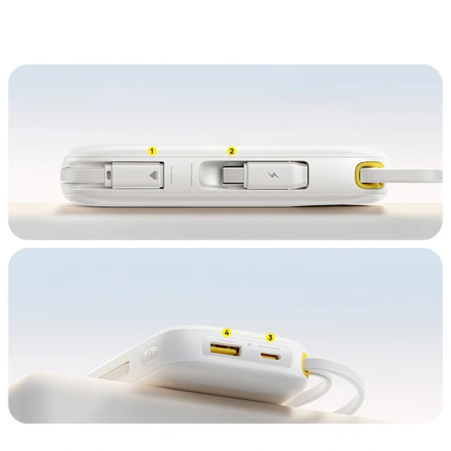 Powerbank Baseus EnerFill FC31 QPow3 10000mAh 45W з цифровим дисплеєм з 2 вбудованими кабелями USB-C White (6932172691073)
