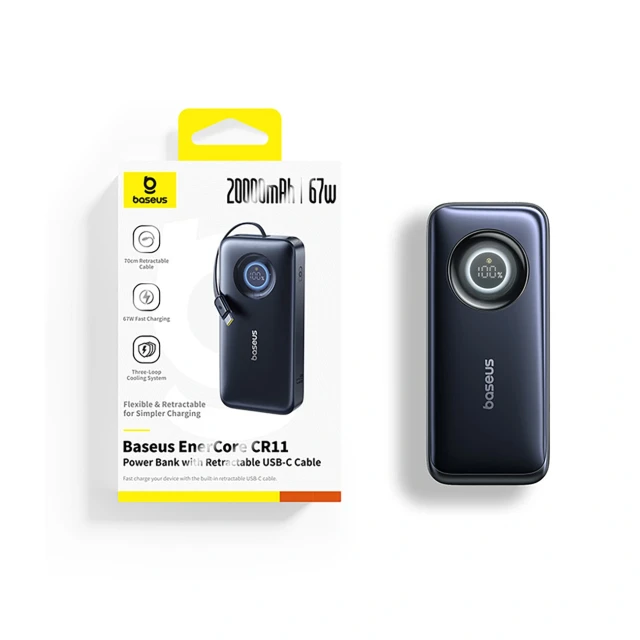 Powerbank Baseus EnerCore CR11 20000mAh 67W зі згортаємим кабелем USB-C Black (6932172691929)