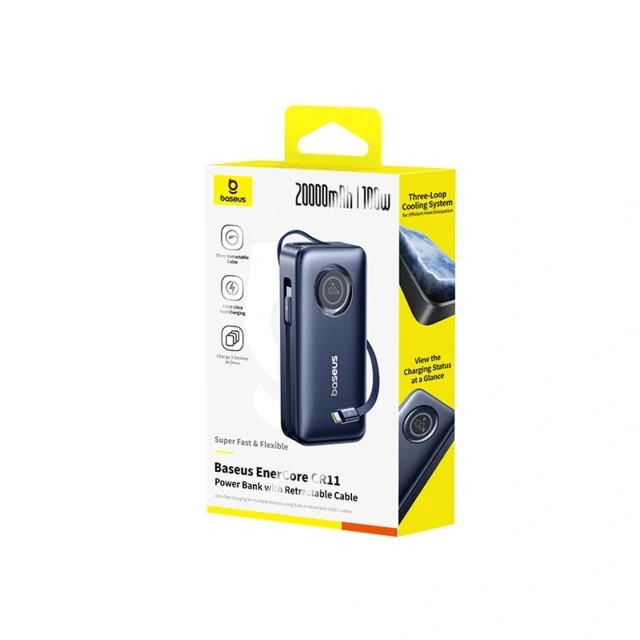 Powerbank Baseus EnerCore CR11 20000mAh 100W зі згортуваними кабелями USB-C Black (6932172691943)