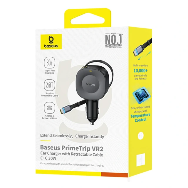 Автомобільний зарядний пристрій Baseus PrimeTrip VR2 30W з кабелем USB-C чорний (6932172692216)