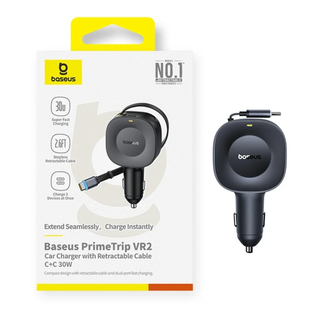 Автомобільний зарядний пристрій Baseus PrimeTrip VR2 30W з кабелем USB-C чорний (6932172692216)