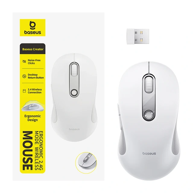 Бездротова миша Baseus F02 ергономічна USB 2.4GHz білий (B0203302)