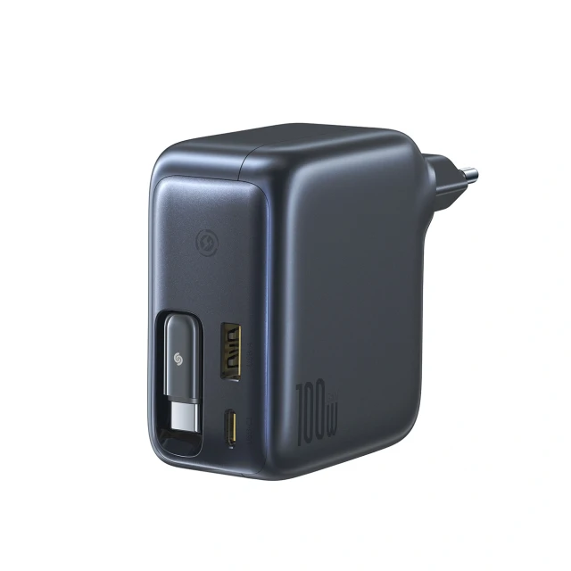 Мережевий зарядний пристрій Baseus EnerCore CJ11 100W USB-A/USB-C зі згортаємим кабелем USB-C Black (5932172695606)