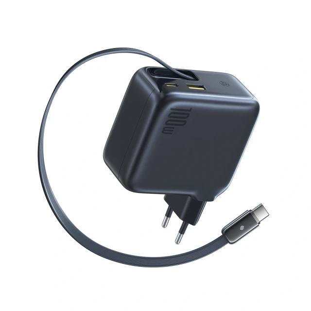 Мережевий зарядний пристрій Baseus EnerCore CJ11 100W USB-A/USB-C зі згортаємим кабелем USB-C Black (5932172695606)