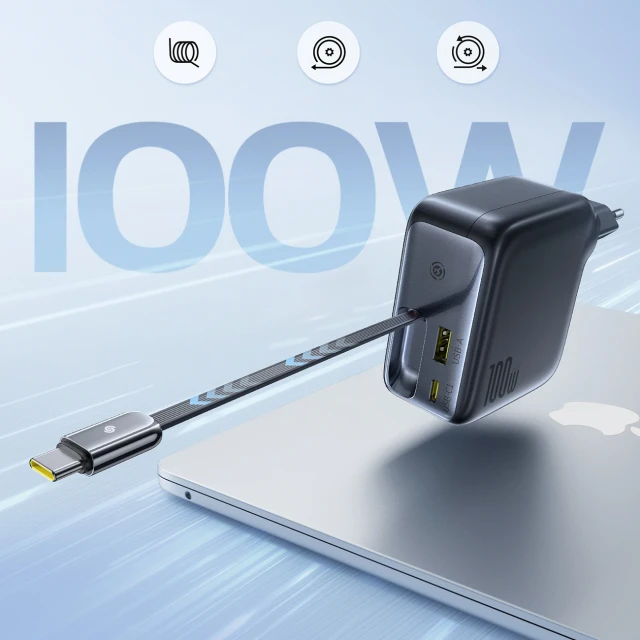 Мережевий зарядний пристрій Baseus EnerCore CJ11 100W USB-A/USB-C зі згортаємим кабелем USB-C Black (5932172695606)