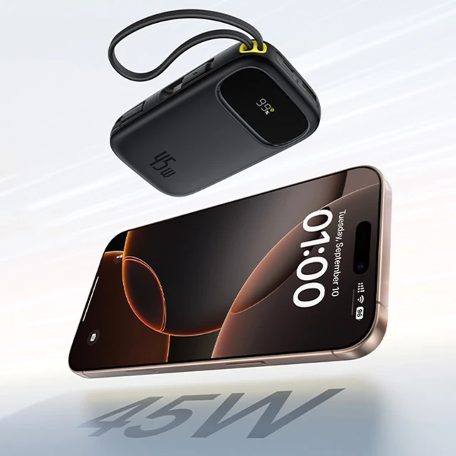 Powerbank Baseus EnerFill FC31 20000mAh 45W з дисплеєм з кабелями USB-C і Lightning Black (E0028D00)